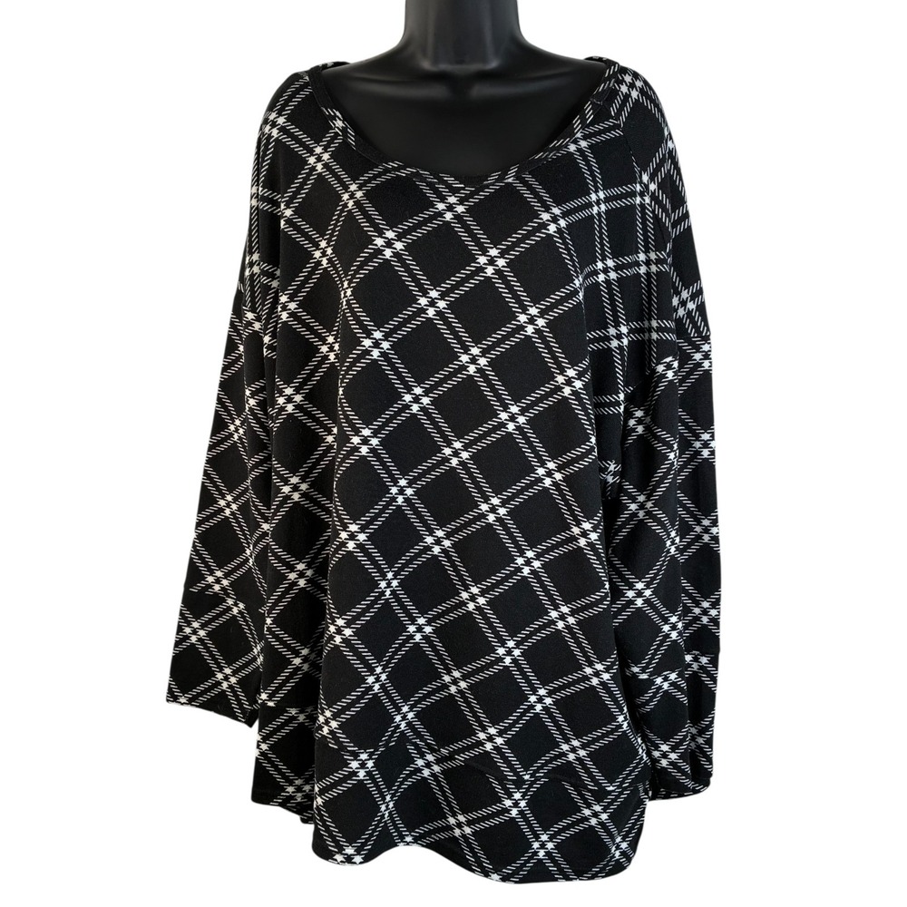 Lane Bryant Size 22/24 Pullover Top‎ Scoop Neck Dolman Sleeve Black White Plaid